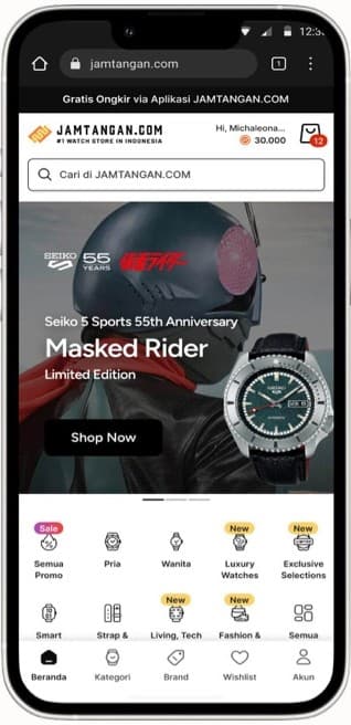 Jamtangan.com app after the refresh, on Movement