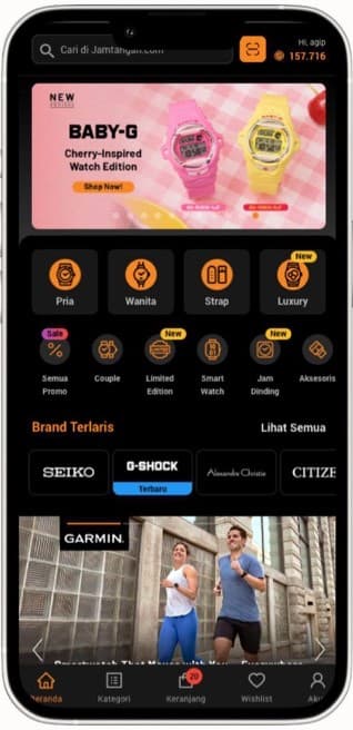 Jamtangan.com app before the refresh, dark theme
