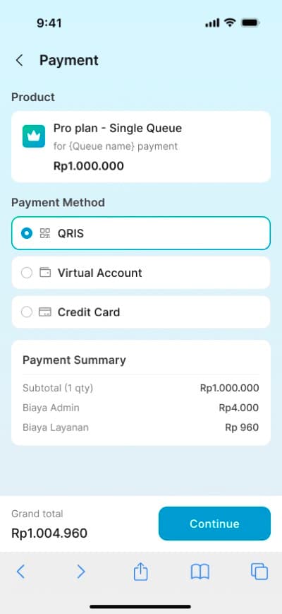 Checkout for a Pro purchase, paying with QRIS
