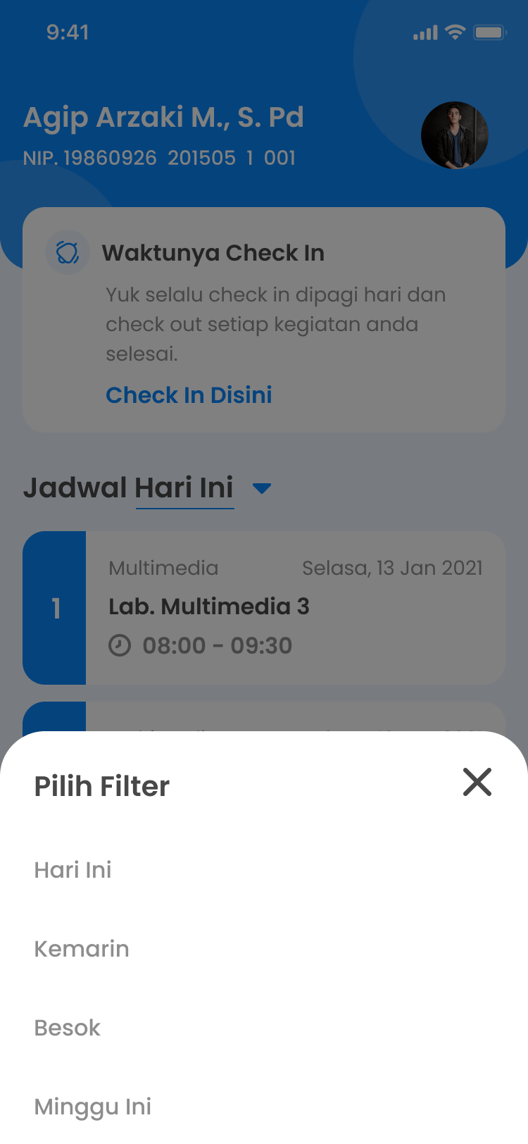 Schedule screen