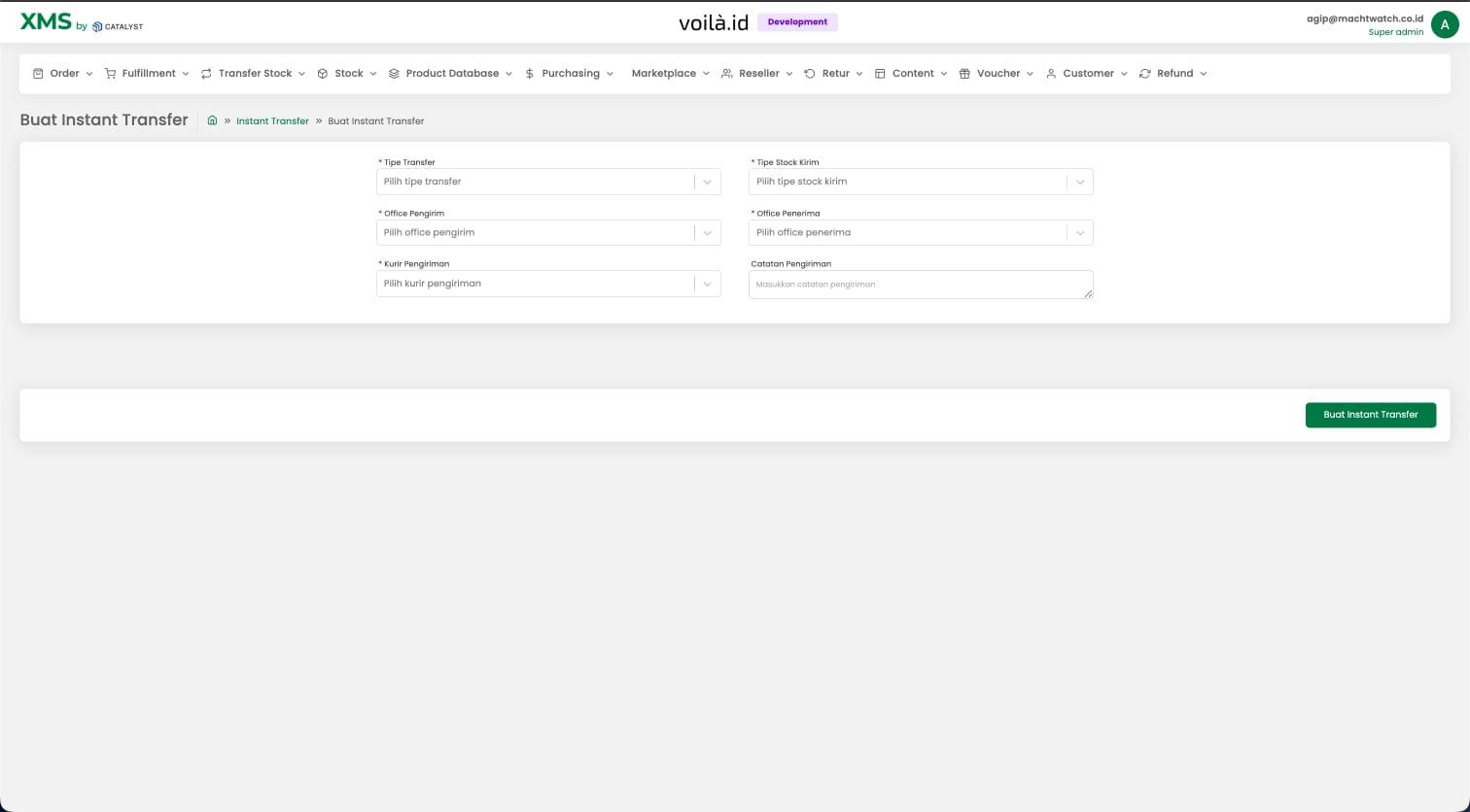 voilà.id XMS: the create instant transfer form