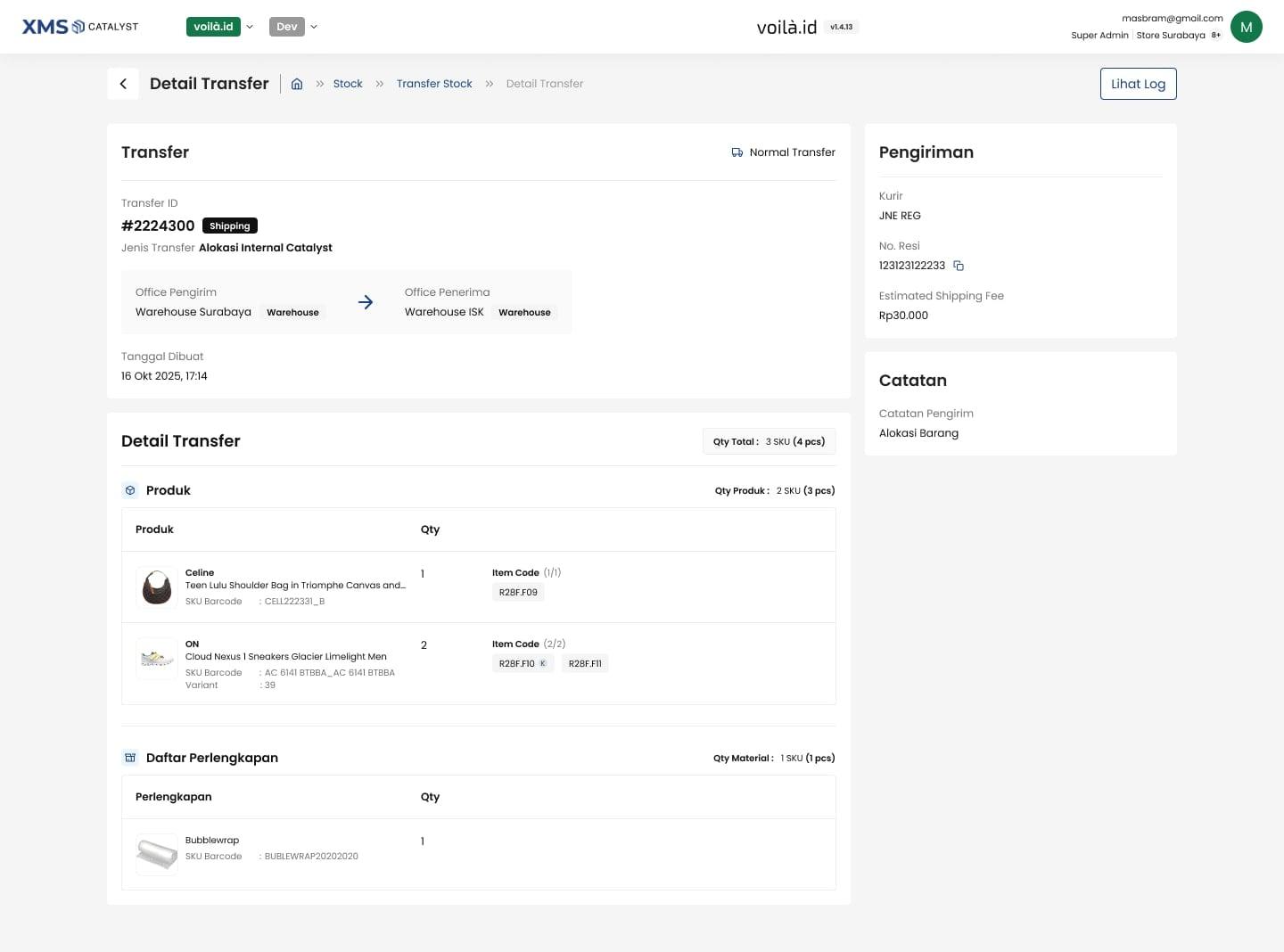 Transfer detail while Shipping